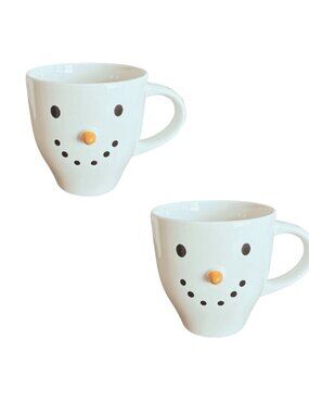 Royal Norfolk White Ceramic Snowman Mugs with 3D Carrot Nose, Large 20oz Holiday